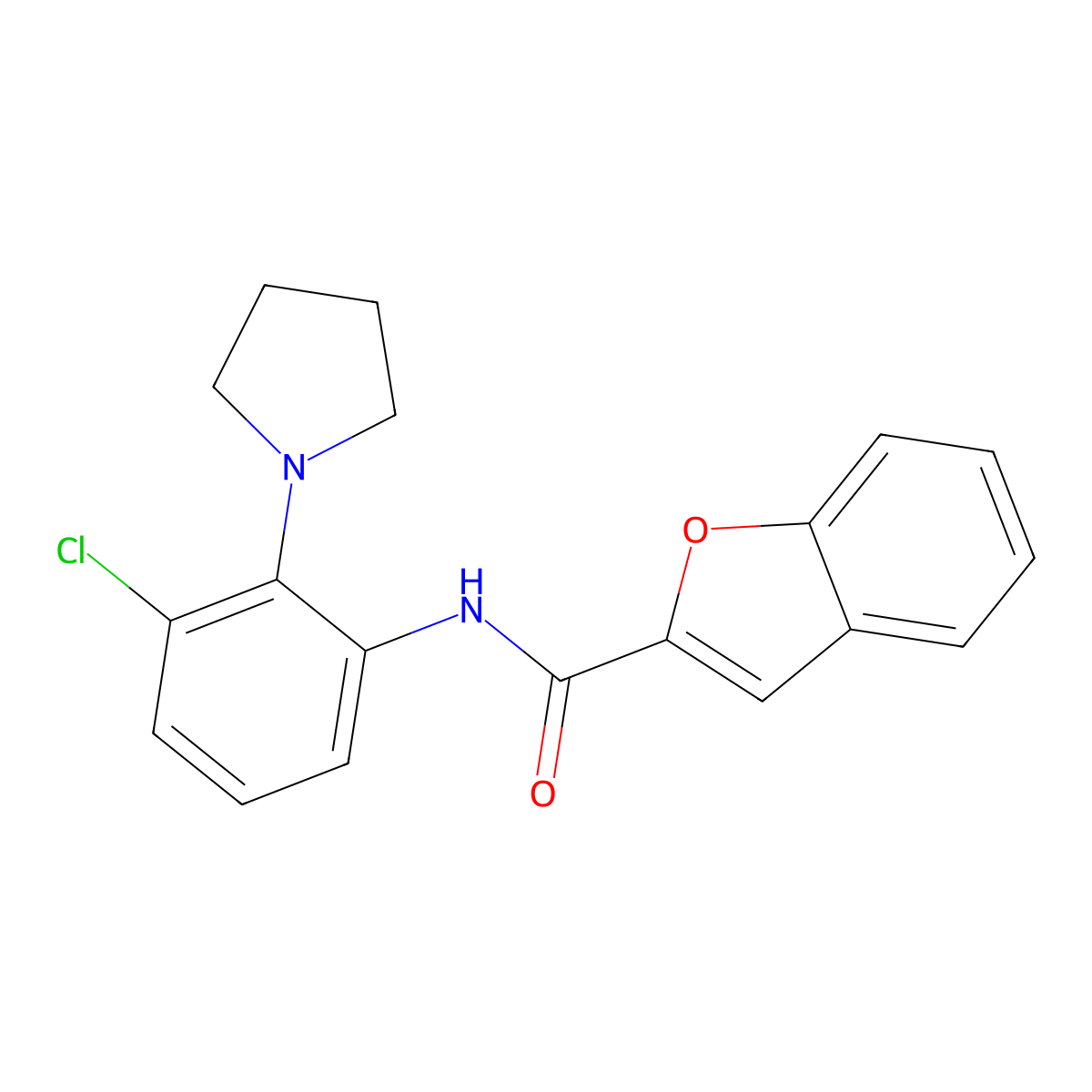 N-[3-chloro-2-(1-pyrrolidinyl)phenyl]-1-benzofuran-2-carboxamide molecular structure, CAS 714208-76-1