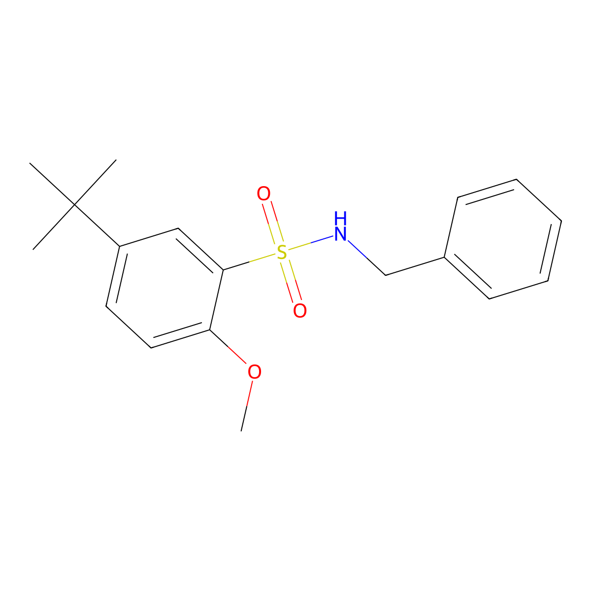 N-benzyl-5-tert-butyl-2-methoxybenzenesulfonamide molecular structure, CAS 714208-94-3