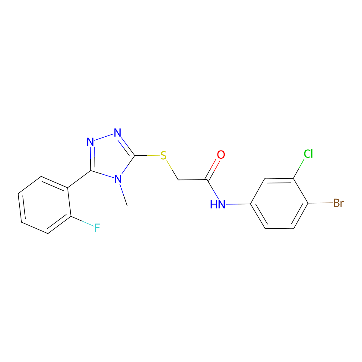 N-(4-bromo-3-chlorophenyl)-2-[[5-(2-fluorophenyl)-4-methyl-1,2,4-triazol-3-yl]sulfanyl]acetamide molecular structure, CAS 714209-07-1