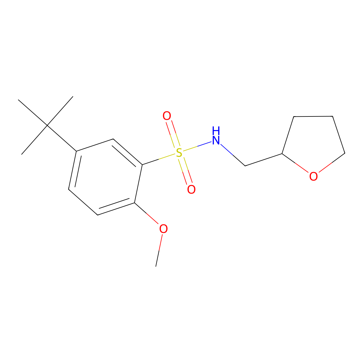 5-tert-butyl-2-methoxy-N-(oxolan-2-ylmethyl)benzenesulfonamide molecular structure, CAS 714209-45-7