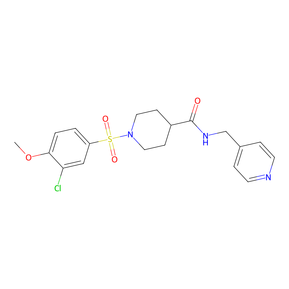 1-(3-chloro-4-methoxyphenyl)sulfonyl-N-(pyridin-4-ylmethyl)piperidine-4-carboxamide molecular structure, CAS 714209-65-1