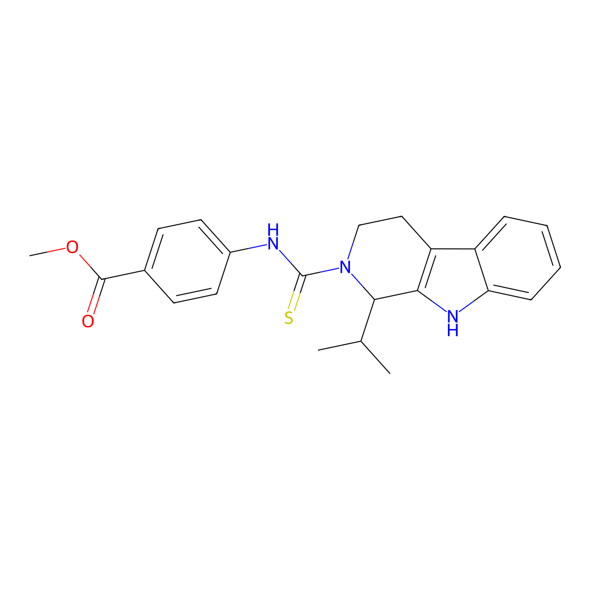 methyl 4-({[1-(propan-2-yl)-1,3,4,9-tetrahydro-2H-beta-carbolin-2-yl]carbonothioyl}amino)benzoate molecular structure, CAS 714209-67-3