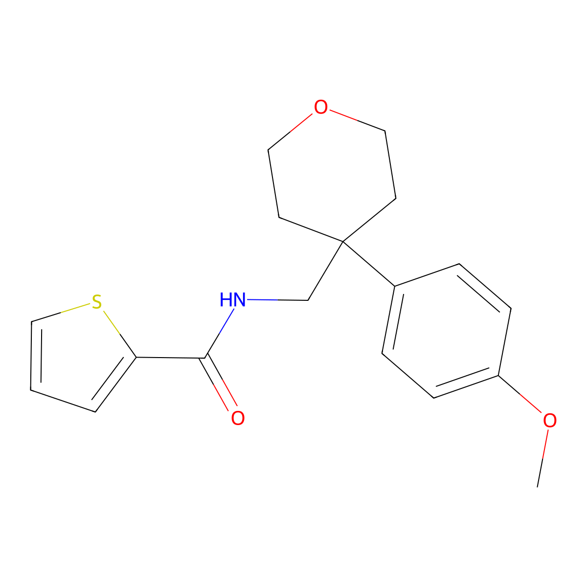 N-[[4-(4-methoxyphenyl)oxan-4-yl]methyl]thiophene-2-carboxamide molecular structure, CAS 714209-75-3