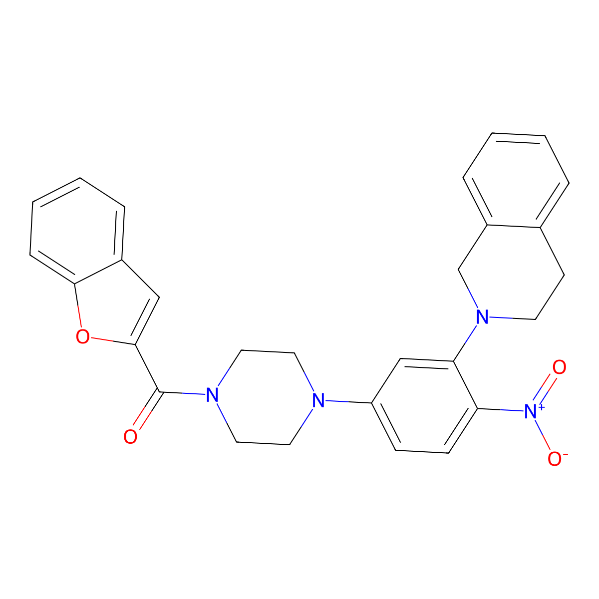 1-benzofuran-2-yl-[4-[3-(3,4-dihydro-1H-isoquinolin-2-yl)-4-nitrophenyl]piperazin-1-yl]methanone molecular structure, CAS 714209-94-6