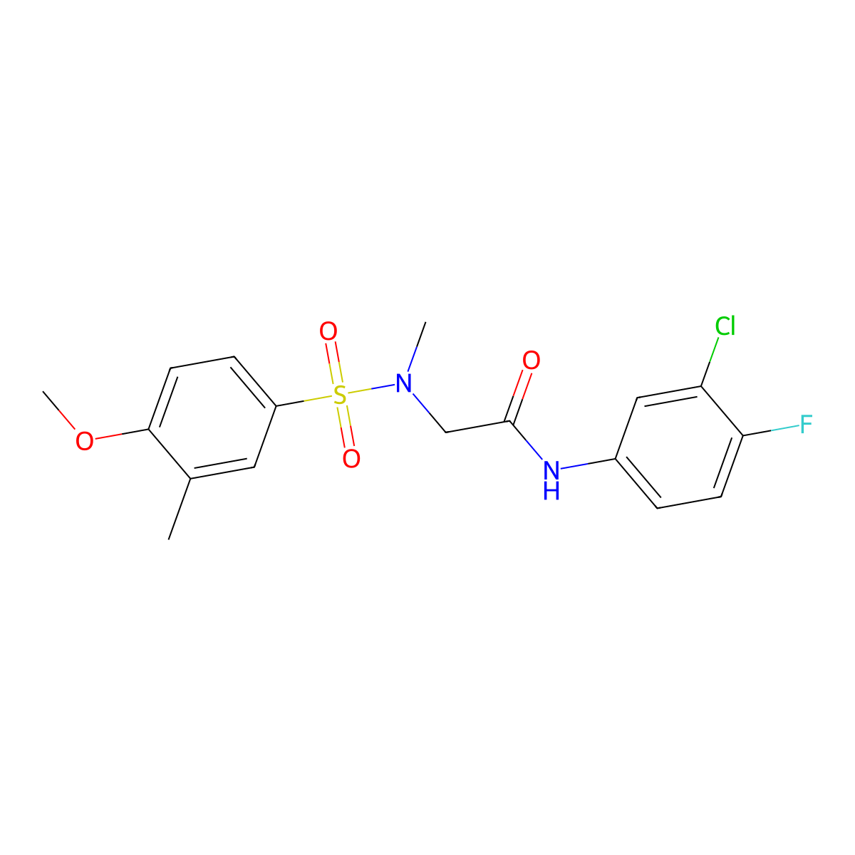 N-(3-chloro-4-fluorophenyl)-2-[(4-methoxy-3-methylphenyl)sulfonyl-methylamino]acetamide molecular structure, CAS 714210-96-5