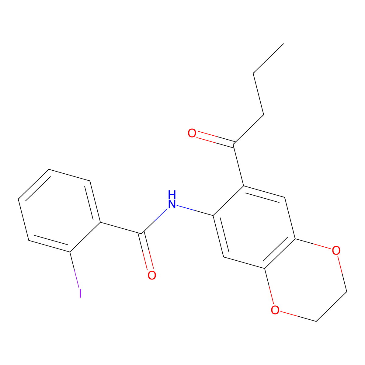 N-(7-butanoyl-2,3-dihydro-1,4-benzodioxin-6-yl)-2-iodobenzamide molecular structure, CAS 714211-12-8