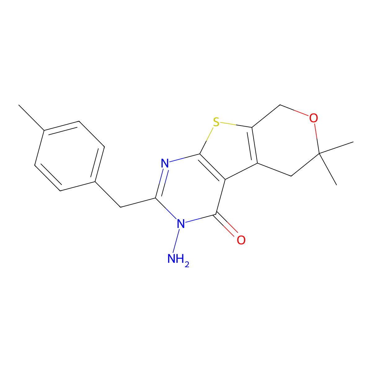 3-Amino-6,6-dimethyl-2-[(4-methylphenyl)methyl]-5,8-dihydropyrano[2,3]thieno[2,4-d]pyrimidin-4-one molecular structure, CAS 714212-15-4