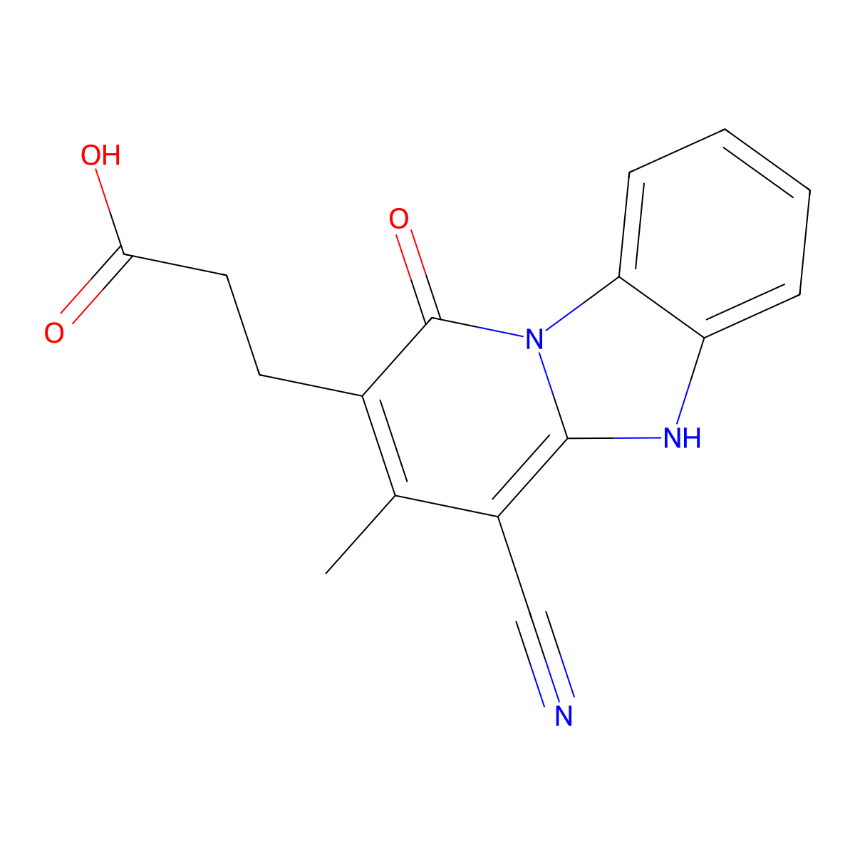 3-(4-Cyano-3-methyl-1-oxo-1,5-dihydropyrido[1,2-a]benzimidazol-2-yl)propanoic acid molecular structure, CAS 714212-16-5