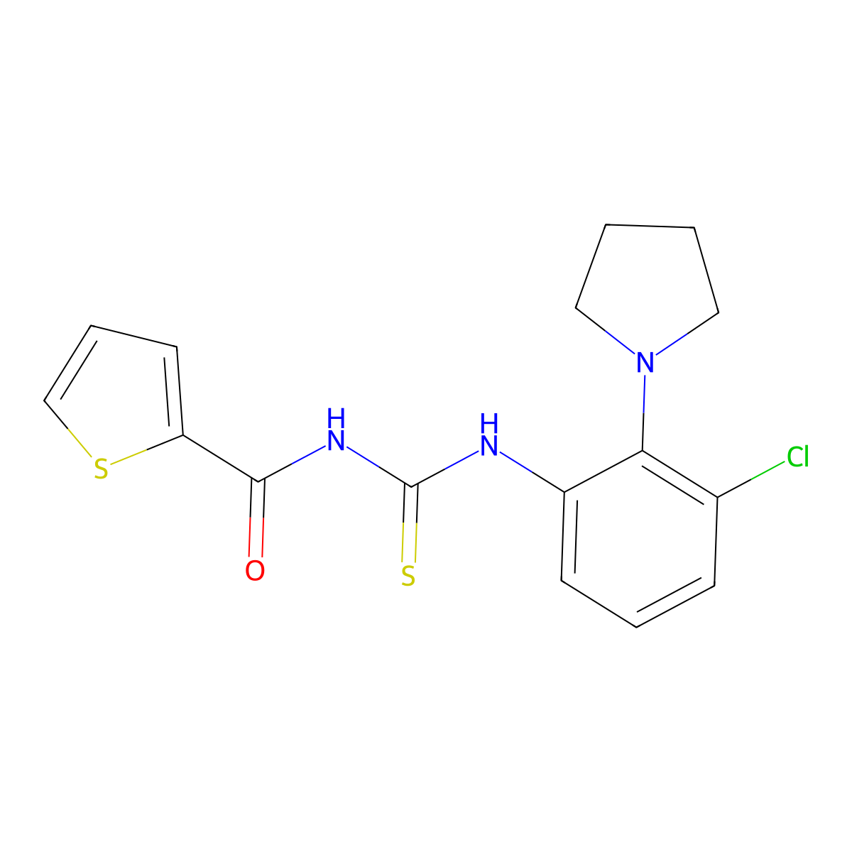 N-[(3-chloro-2-pyrrolidin-1-ylphenyl)carbamothioyl]thiophene-2-carboxamide molecular structure, CAS 714212-21-2