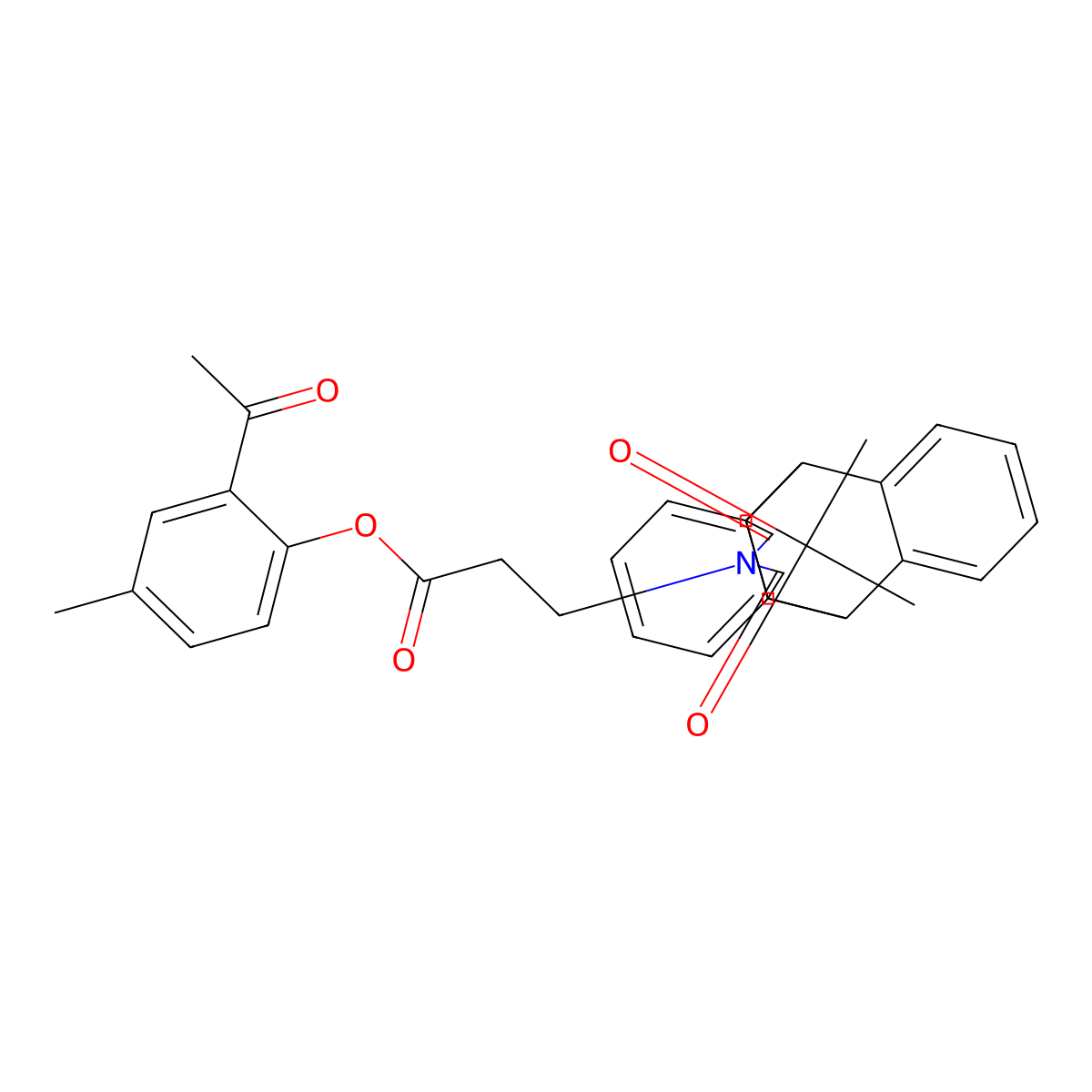 2-Acetyl-4-methylphenyl 3-(16,18-dioxo-17-azapentacyclo[6.6.5.0~2,7~.0~9,14~.0~15,19~]nonadeca-2,4,6,9,11,13-hexaen-17-yl)propanoate (non-preferred name) molecular structure, CAS 714212-34-7