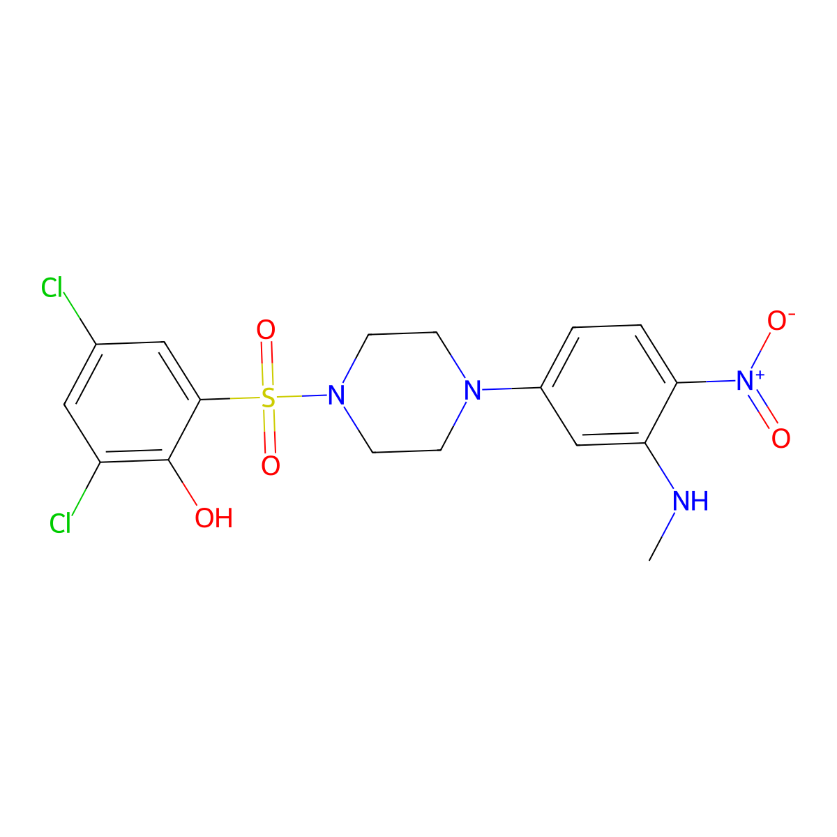 2,4-Dichloro-6-[4-[3-(methylamino)-4-nitrophenyl]piperazin-1-yl]sulfonylphenol molecular structure, CAS 714213-07-7