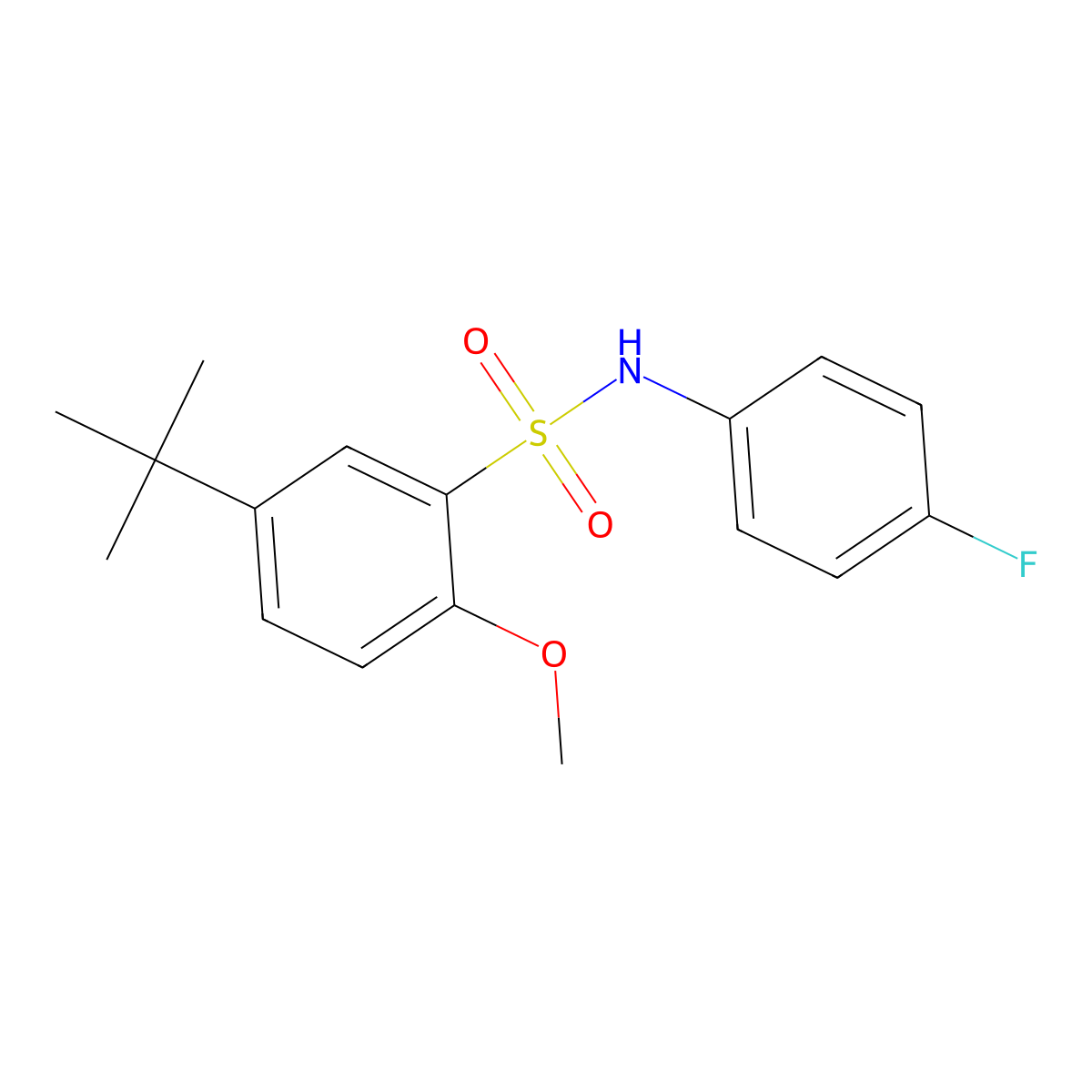 5-tert-butyl-N-(4-fluorophenyl)-2-methoxybenzenesulfonamide molecular structure, CAS 714213-40-8