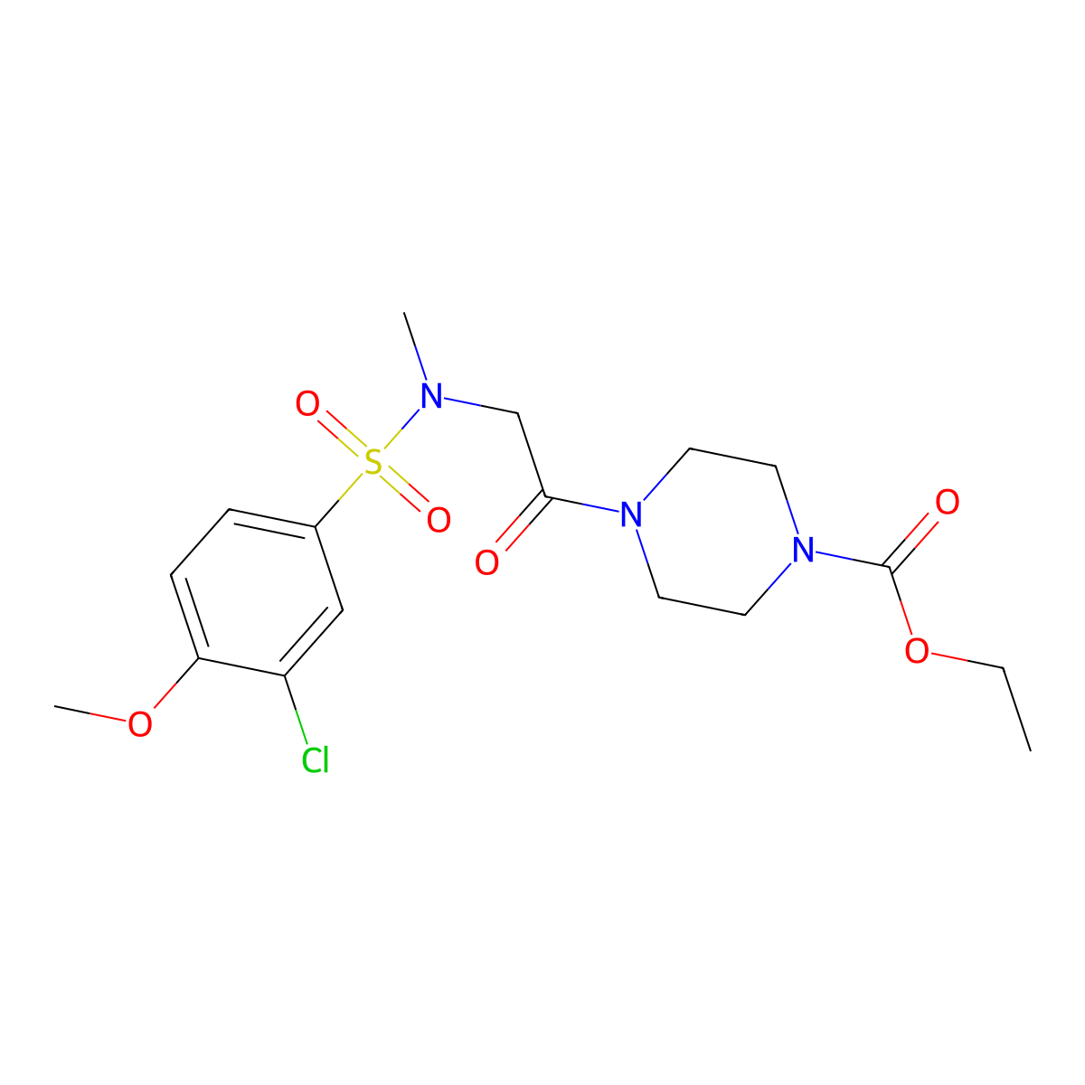 ethyl 4-{N-[(3-chloro-4-methoxyphenyl)sulfonyl]-N-methylglycyl}piperazine-1-carboxylate molecular structure, CAS 714213-43-1