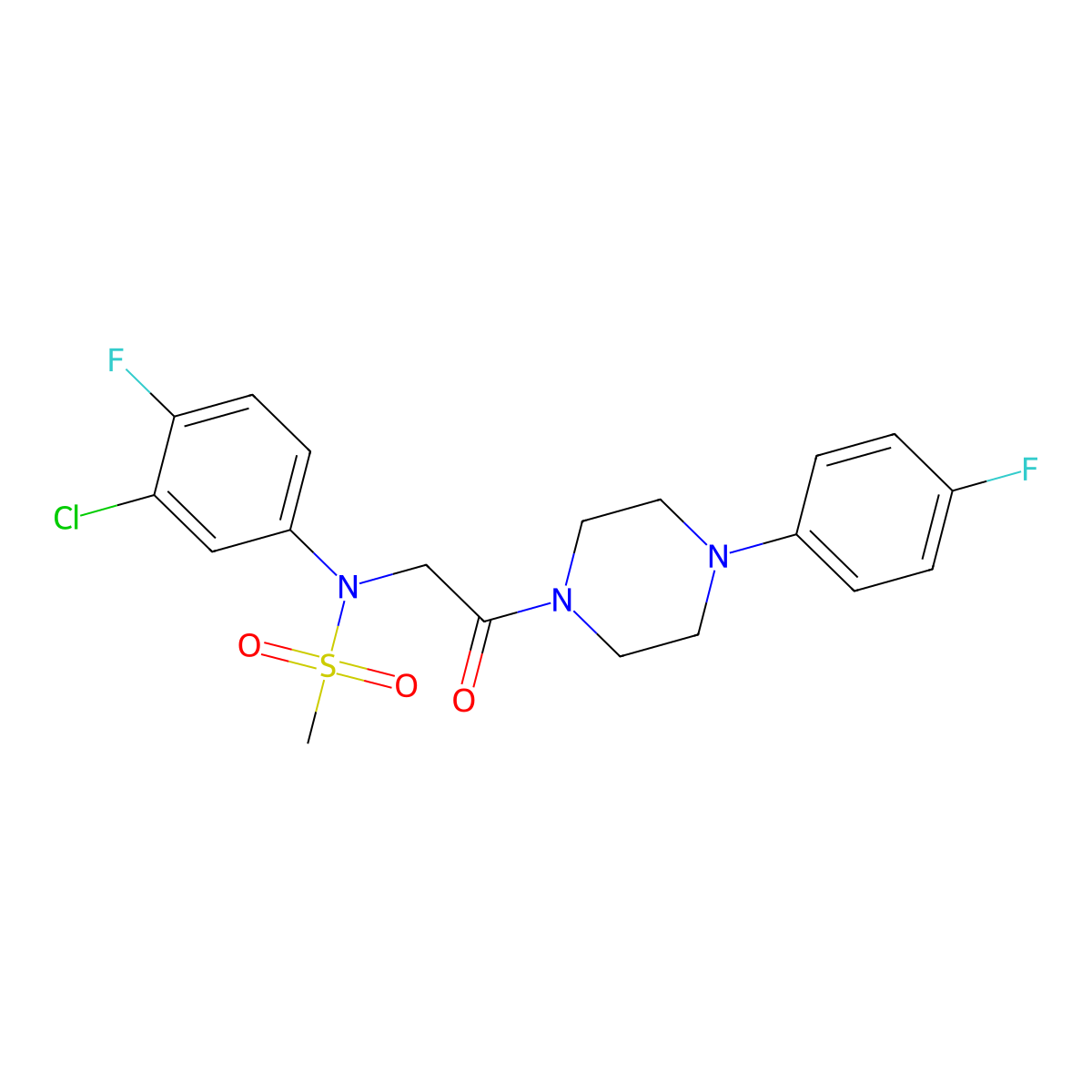 N-(3-chloro-4-fluorophenyl)-N-[2-[4-(4-fluorophenyl)piperazin-1-yl]-2-oxoethyl]methanesulfonamide molecular structure, CAS 714213-65-7