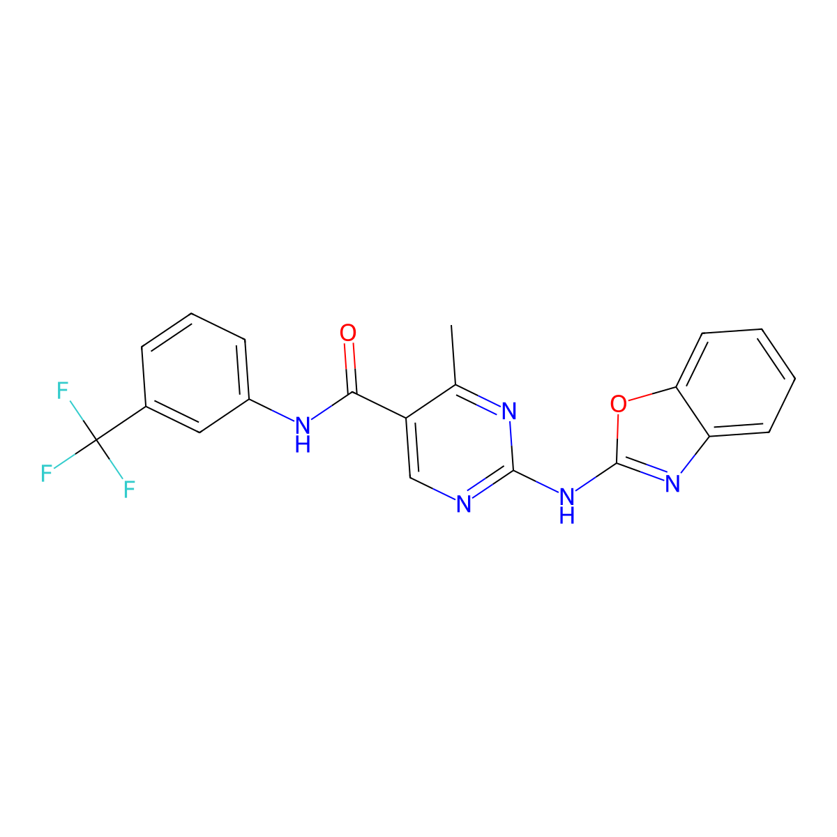 2-(1,3-benzoxazol-2-ylamino)-4-methyl-N-[3-(trifluoromethyl)phenyl]pyrimidine-5-carboxamide molecular structure, CAS 714214-05-8