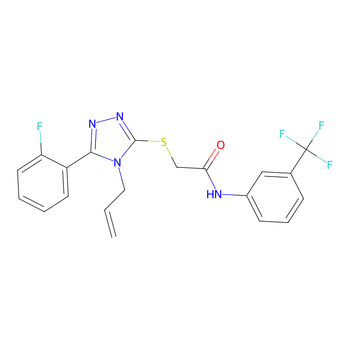 2-[[5-(2-fluorophenyl)-4-prop-2-enyl-1,2,4-triazol-3-yl]sulfanyl]-N-[3-(trifluoromethyl)phenyl]acetamide molecular structure, CAS 714214-10-5