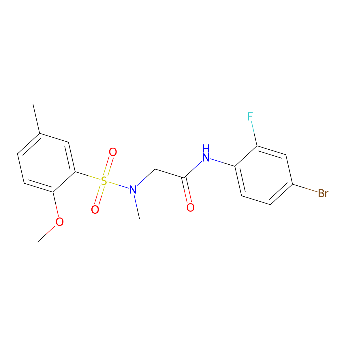 N-(4-bromo-2-fluorophenyl)-2-[(2-methoxy-5-methylphenyl)sulfonyl-methylamino]acetamide molecular structure, CAS 714214-37-6