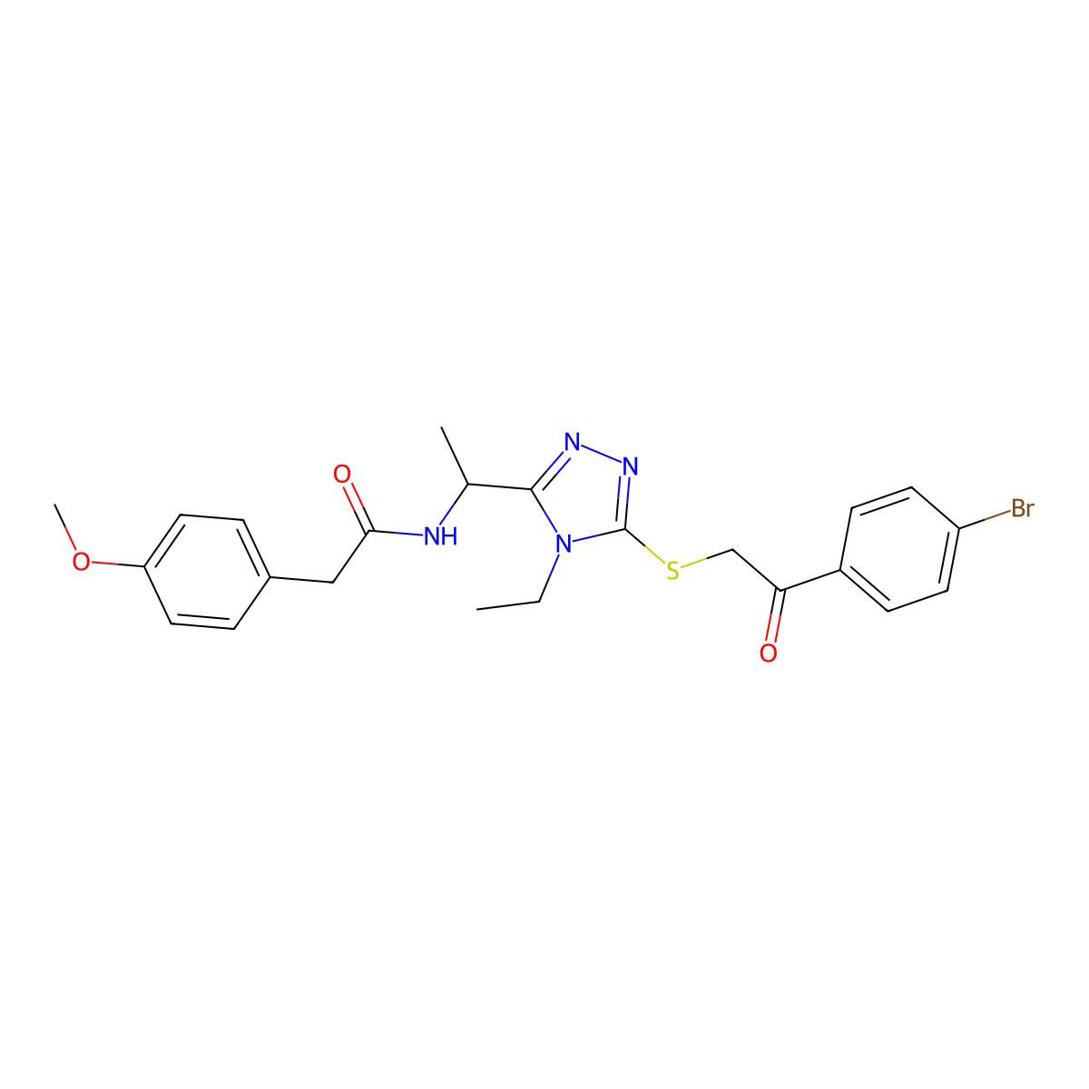 N-[1-[5-[2-(4-bromophenyl)-2-oxoethyl]sulfanyl-4-ethyl-1,2,4-triazol-3-yl]ethyl]-2-(4-methoxyphenyl)acetamide molecular structure, CAS 714214-41-2