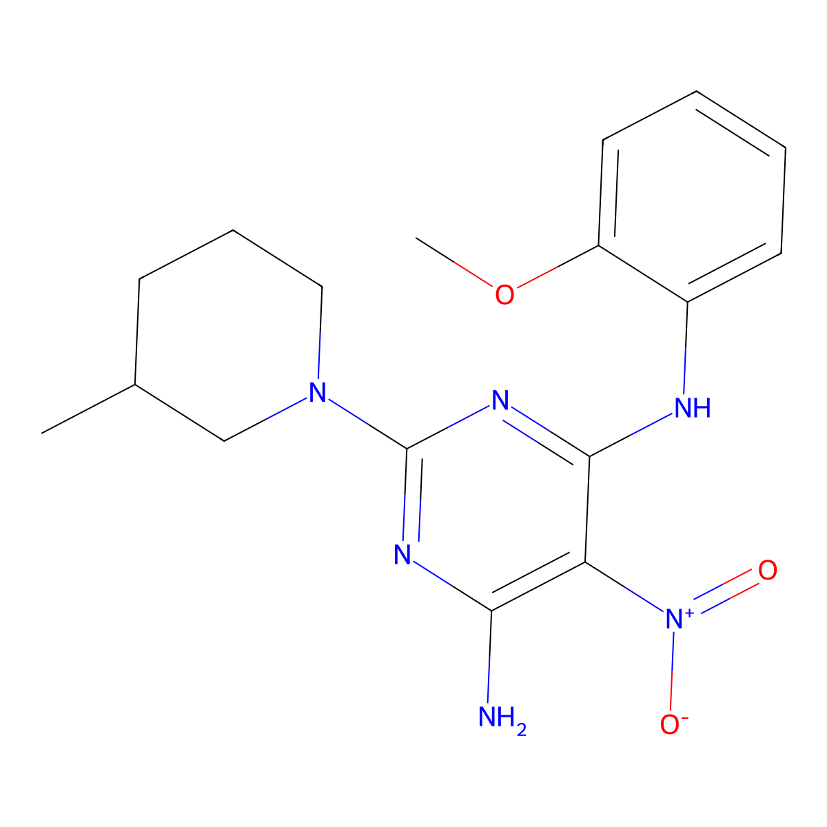 N4-(2-methoxyphenyl)-2-(3-methylpiperidin-1-yl)-5-nitropyrimidine-4,6-diamine molecular structure, CAS 714225-11-3