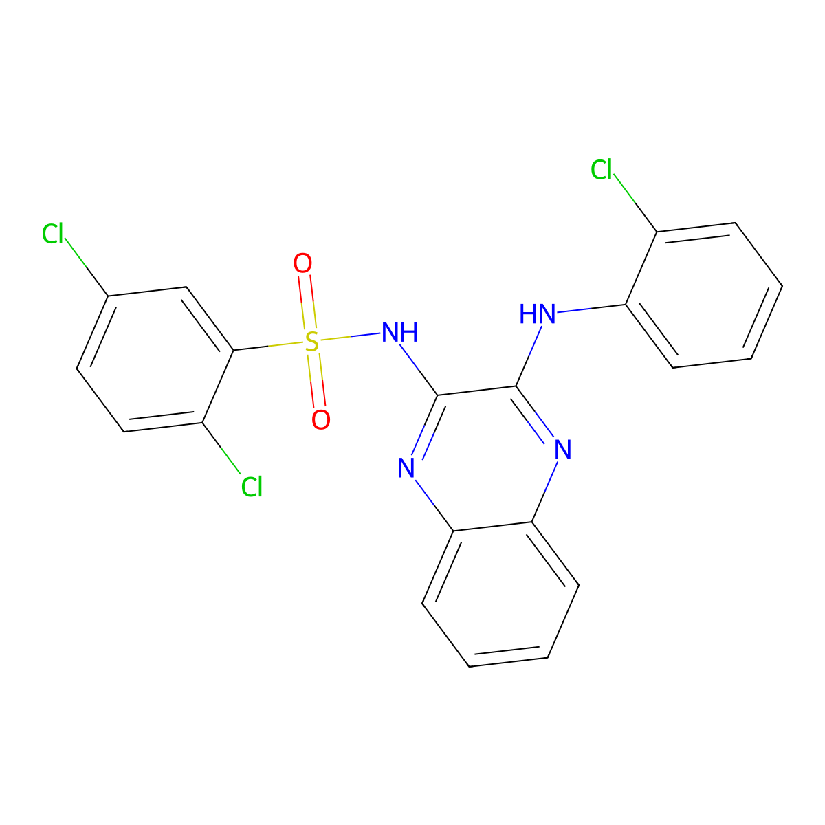 2,5-dichloro-N-{3-[(2-chlorophenyl)amino]quinoxalin-2-yl}benzenesulfonamide molecular structure, CAS 714225-49-7