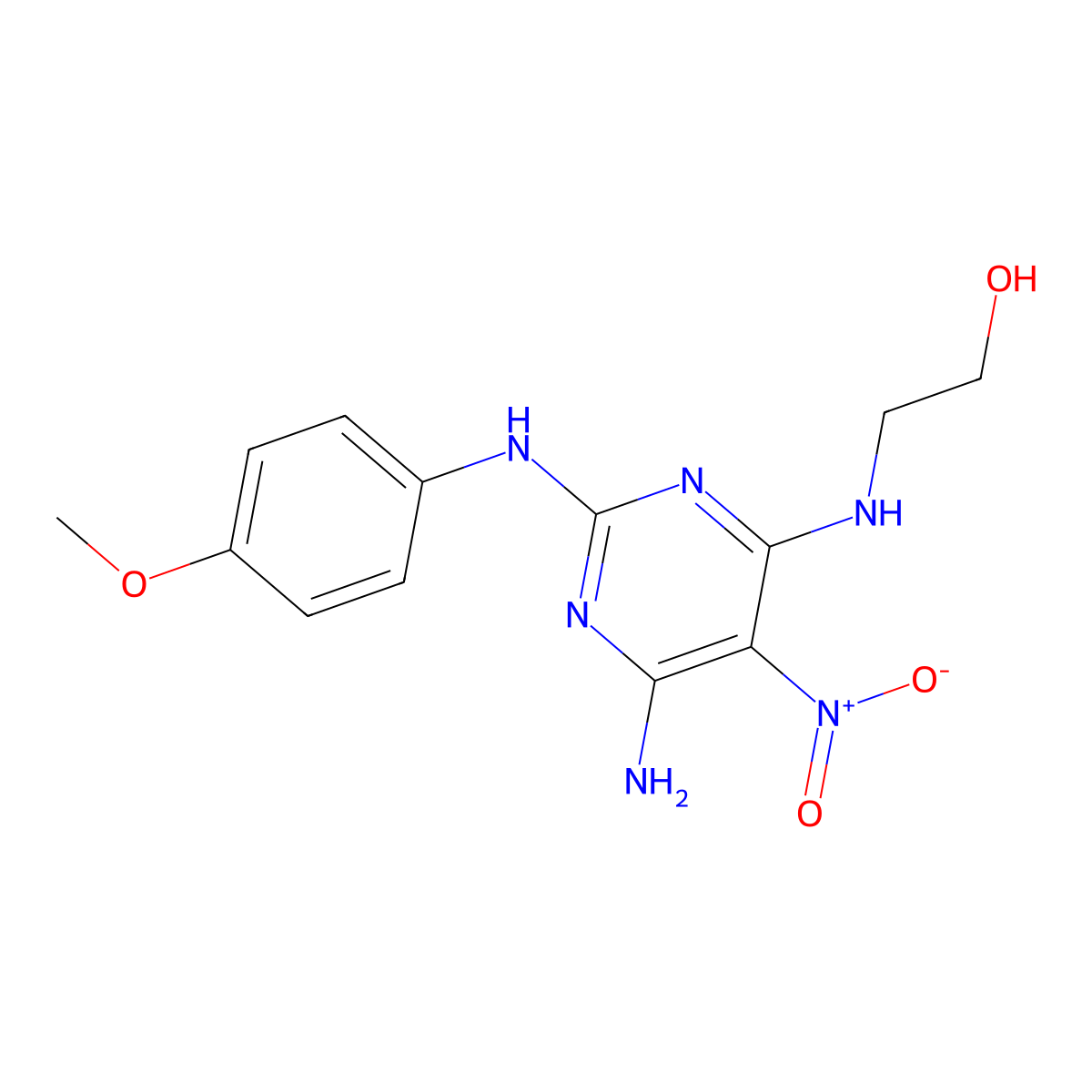 2-[[6-Amino-2-(4-methoxyanilino)-5-nitro-4-pyrimidinyl]amino]ethanol molecular structure, CAS 714226-34-3