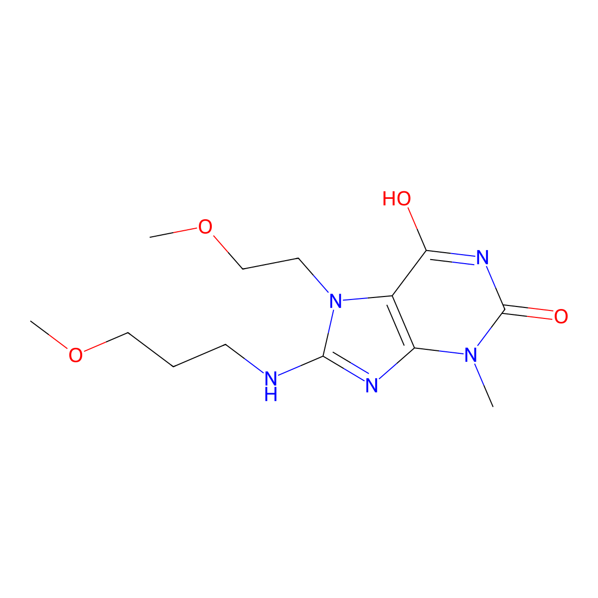 7-(2-methoxyethyl)-8-((3-methoxypropyl)amino)-3-methyl-1H-purine-2,6(3H,7H)-dione molecular structure, CAS 714226-53-6