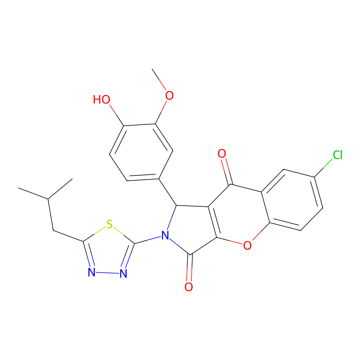 7-Chloro-1-(4-hydroxy-3-methoxyphenyl)-2-(5-isobutyl-1,3,4-thiadiazol-2-yl)-1,2-dihydrochromeno[2,3-c]pyrrole-3,9-dione molecular structure, CAS 714227-00-6