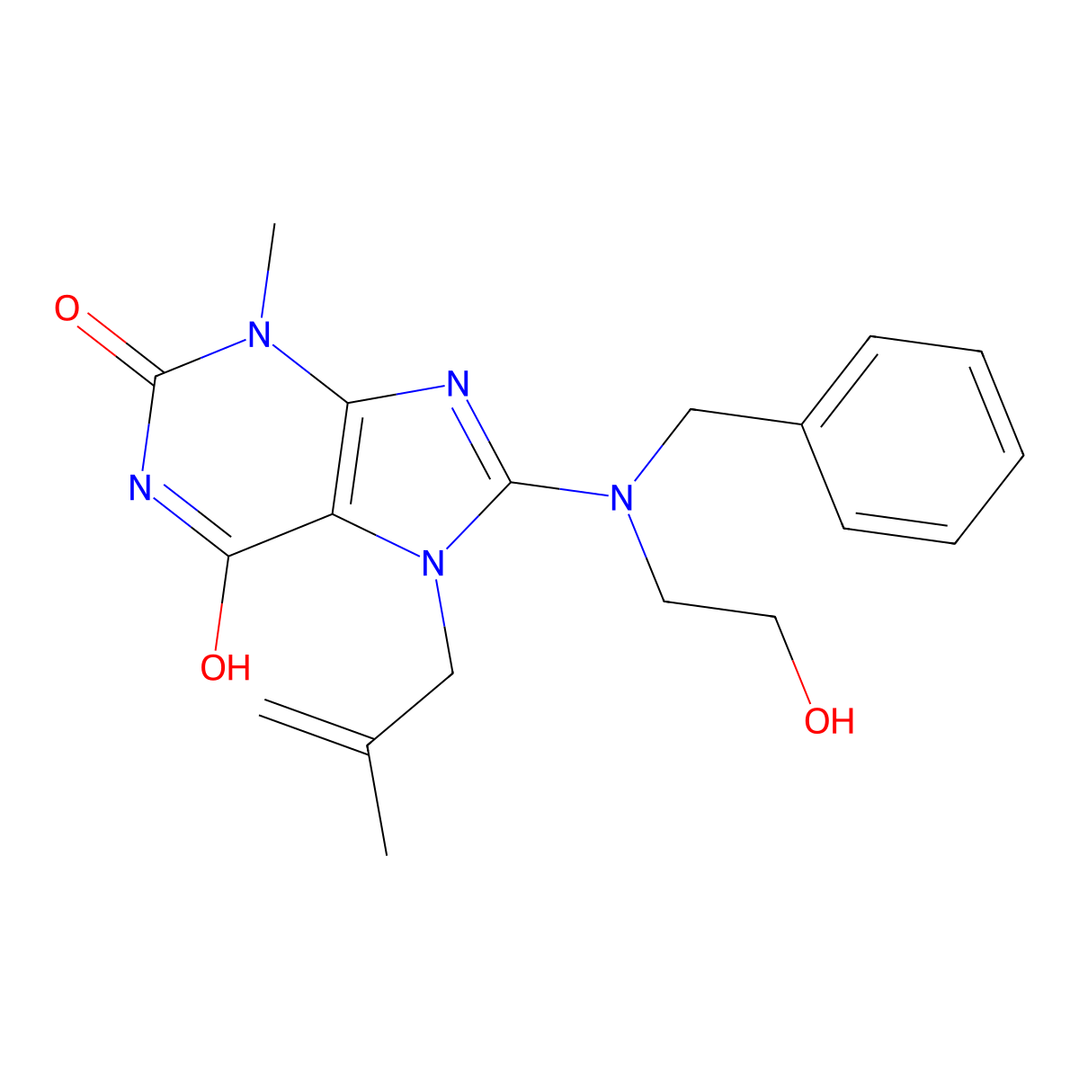 8-(benzyl(2-hydroxyethyl)amino)-3-methyl-7-(2-methylallyl)-1H-purine-2,6(3H,7H)-dione molecular structure, CAS 714227-97-1
