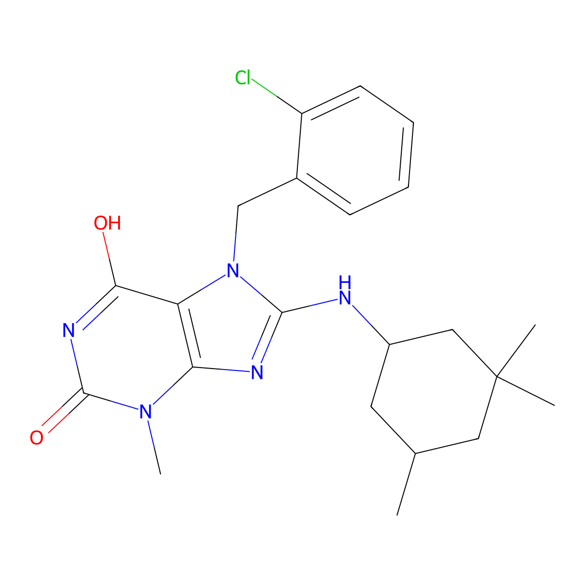 7-[(2-Chlorophenyl)methyl]-3-methyl-8-[(3,3,5-trimethylcyclohexyl)amino]purine-2,6-dione molecular structure, CAS 714228-57-6