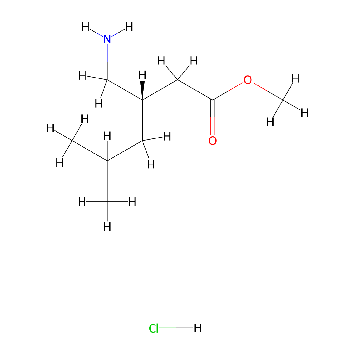 methyl (3S)-3-(aminomethyl)-5-methylhexanoate hydrochloride molecular structure, CAS 714230-22-5