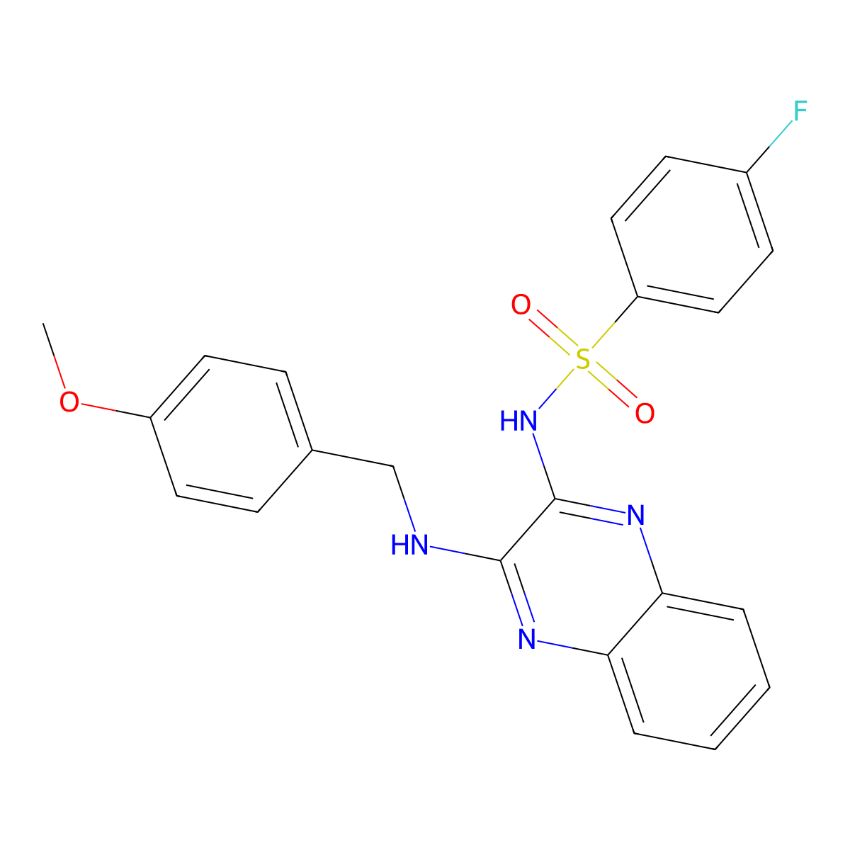 4-fluoro-N-(3-((4-methoxybenzyl)amino)quinoxalin-2-yl)benzenesulfonamide molecular structure, CAS 714232-39-0