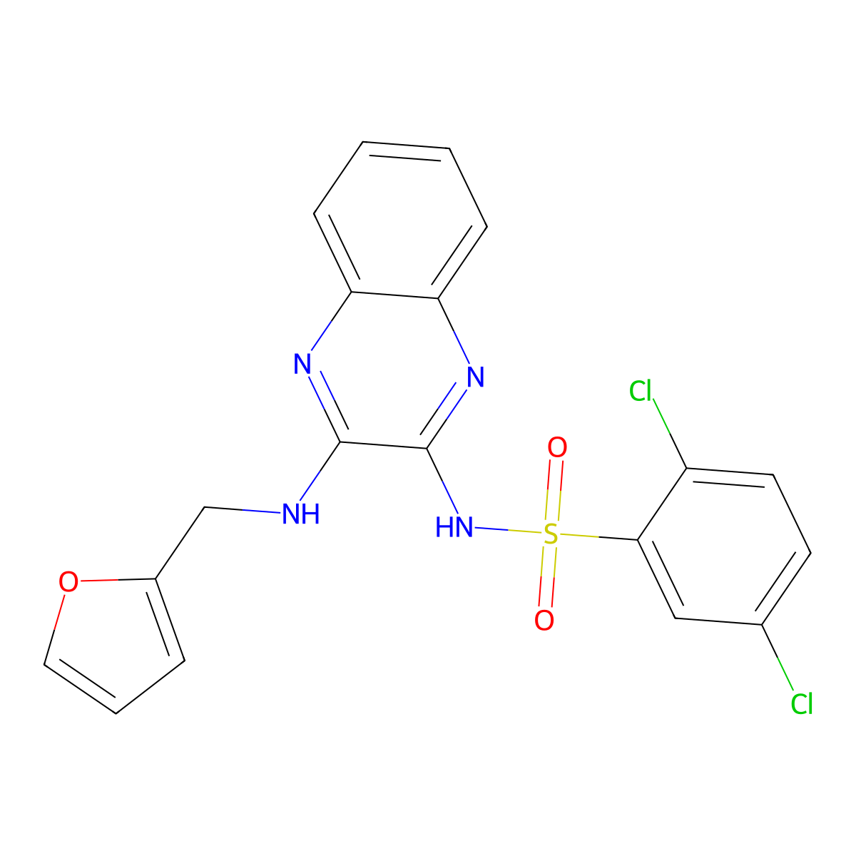 2,5-dichloro-N-(3-((furan-2-ylmethyl)amino)quinoxalin-2-yl)benzenesulfonamide molecular structure, CAS 714232-81-2