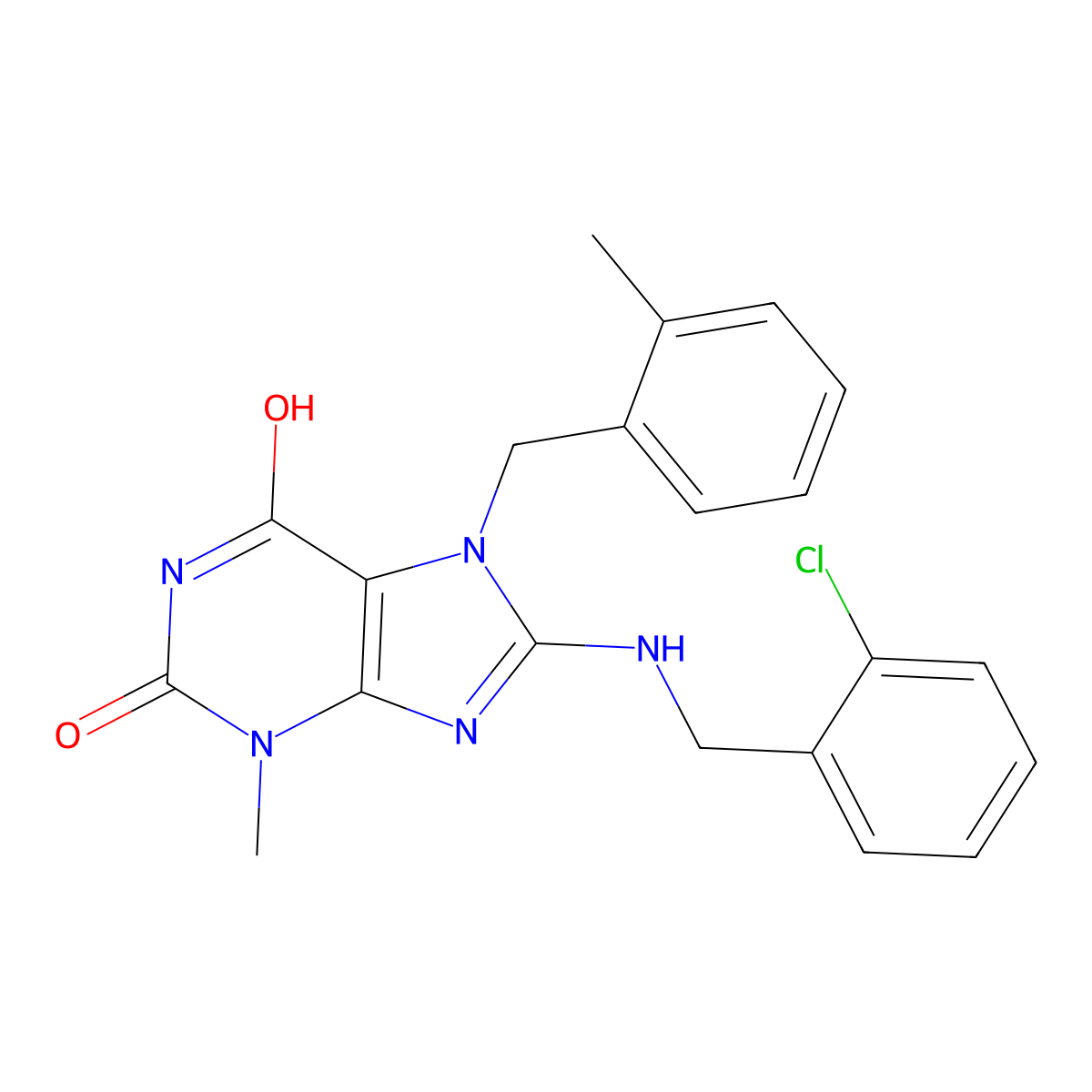 8-[(2-Chlorophenyl)methylamino]-3-methyl-7-[(2-methylphenyl)methyl]purine-2,6-dione molecular structure, CAS 714233-02-0