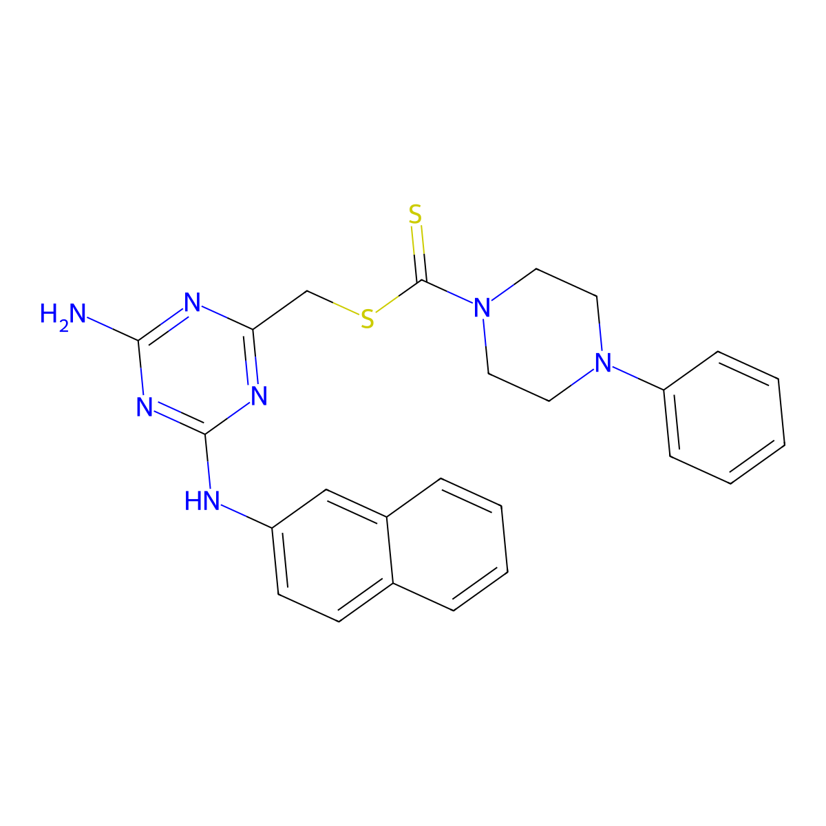 [4-Amino-6-(naphthalen-2-ylamino)-1,3,5-triazin-2-yl]methyl 4-phenylpiperazine-1-carbodithioate molecular structure, CAS 714233-71-3