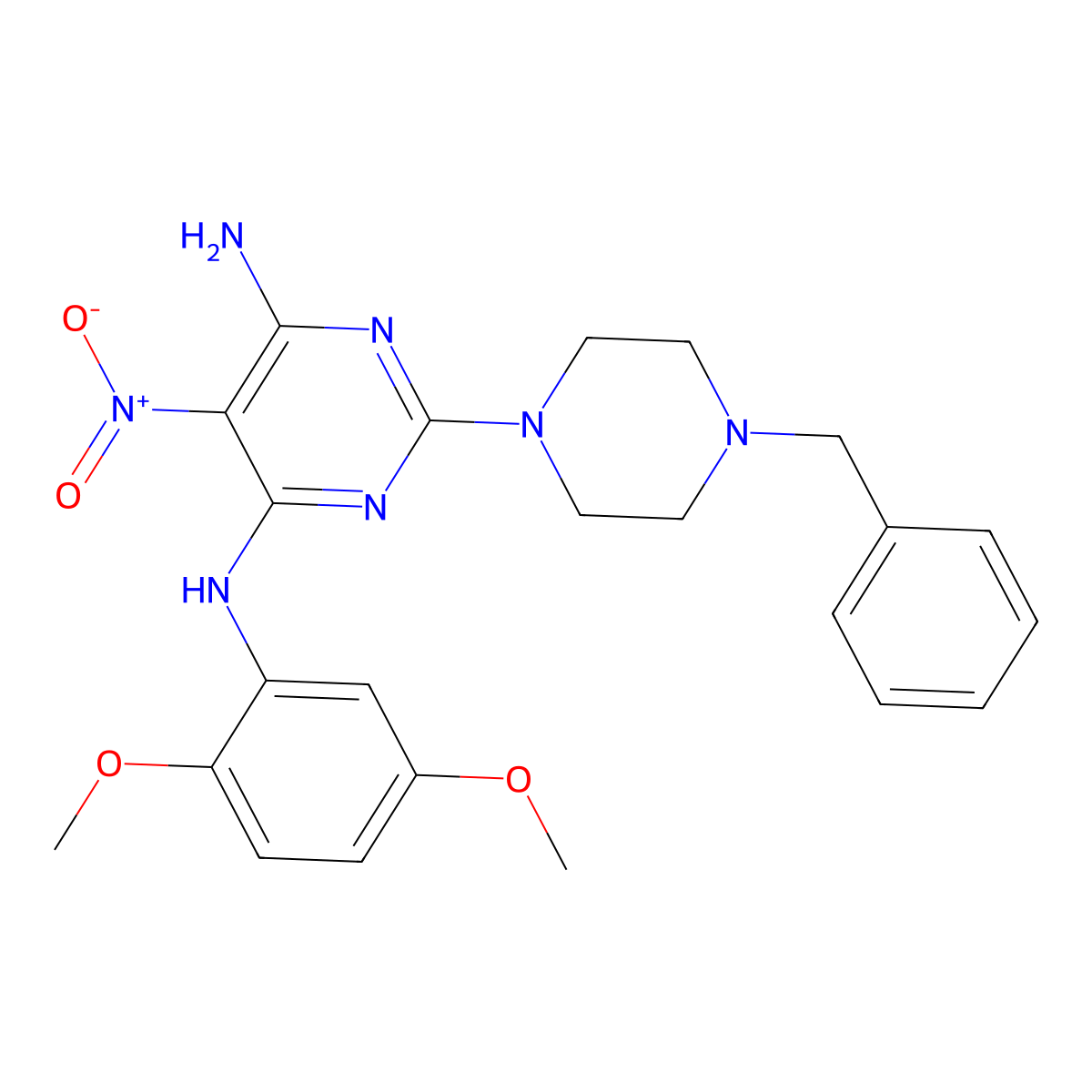 2-(4-benzylpiperazin-1-yl)-N4-(2,5-dimethoxyphenyl)-5-nitropyrimidine-4,6-diamine molecular structure, CAS 714233-98-4