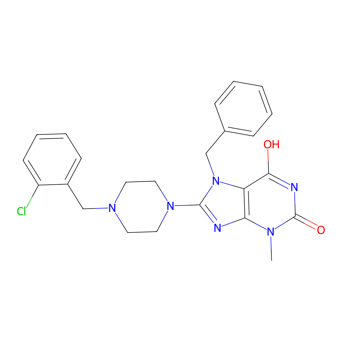 7-Benzyl-8-[4-[(2-chlorophenyl)methyl]piperazin-1-yl]-3-methylpurine-2,6-dione molecular structure, CAS 714234-17-0
