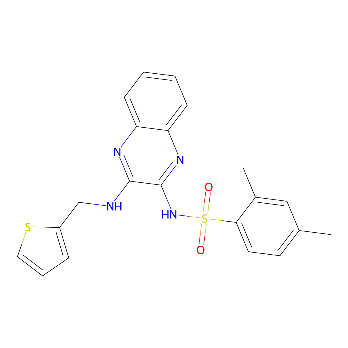 2,4-dimethyl-N-(3-((thiophen-2-ylmethyl)amino)quinoxalin-2-yl)benzenesulfonamide molecular structure, CAS 714234-39-6