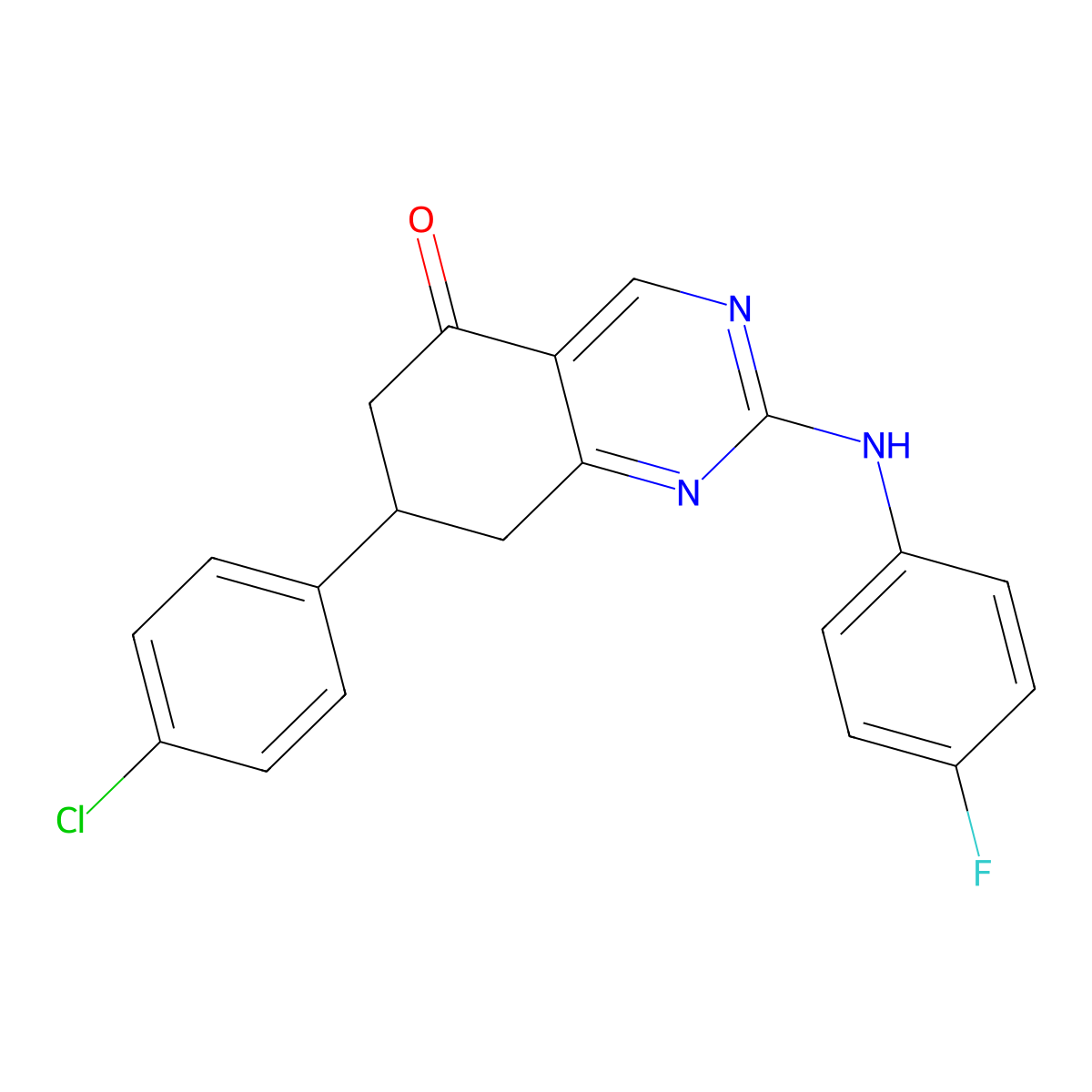 7-(4-chlorophenyl)-2-[(4-fluorophenyl)amino]-7,8-dihydroquinazolin-5(6H)-one molecular structure, CAS 714235-21-9