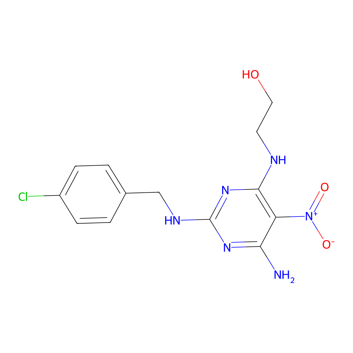 2-[[6-Amino-2-[(4-chlorophenyl)methylamino]-5-nitropyrimidin-4-yl]amino]ethanol molecular structure, CAS 714235-48-0