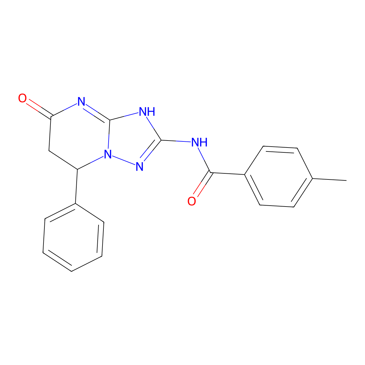 4-methyl-N-(5-oxo-7-phenyl-3,5,6,7-tetrahydro[1,2,4]triazolo[1,5-a]pyrimidin-2-yl)benzamide molecular structure, CAS 714238-13-8