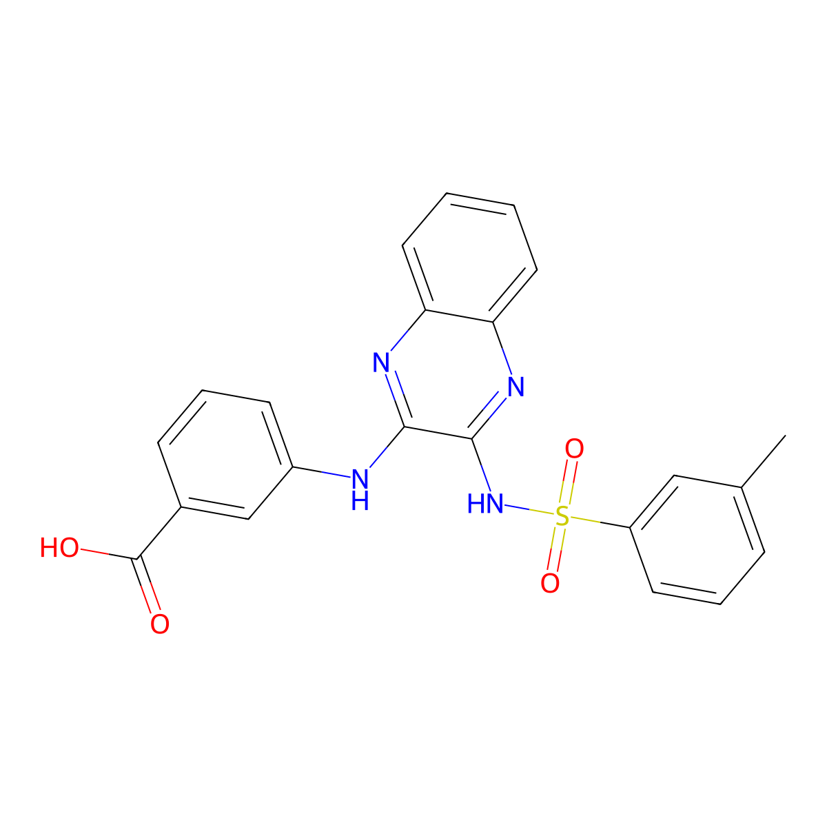 3-[[3-[(3-methylphenyl)sulfonylamino]quinoxalin-2-yl]amino]benzoic Acid molecular structure, CAS 714238-44-5