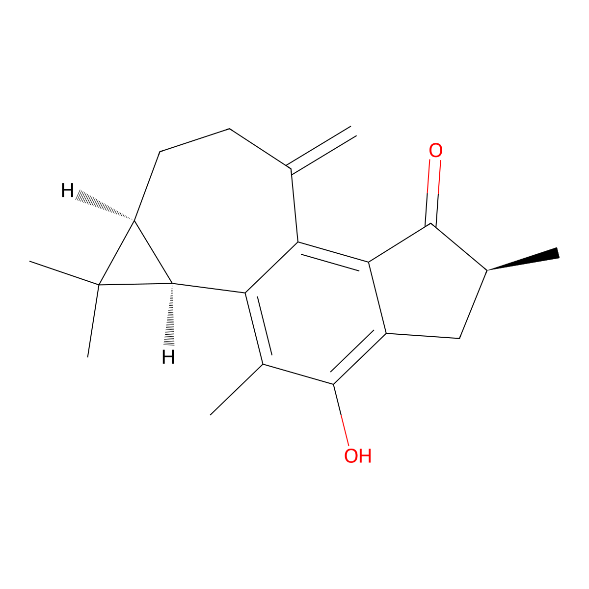 6H-Cyclopropa(3,4)cyclohept(1,2-e)inden-6-one, 1,1a,4,5,7,8,9,9a-octahydro-3-hydroxy-1,1,2,5-tetramethyl-7-methylene-, (1aR,5S,9aS)- molecular structure, CAS 71424-66-3