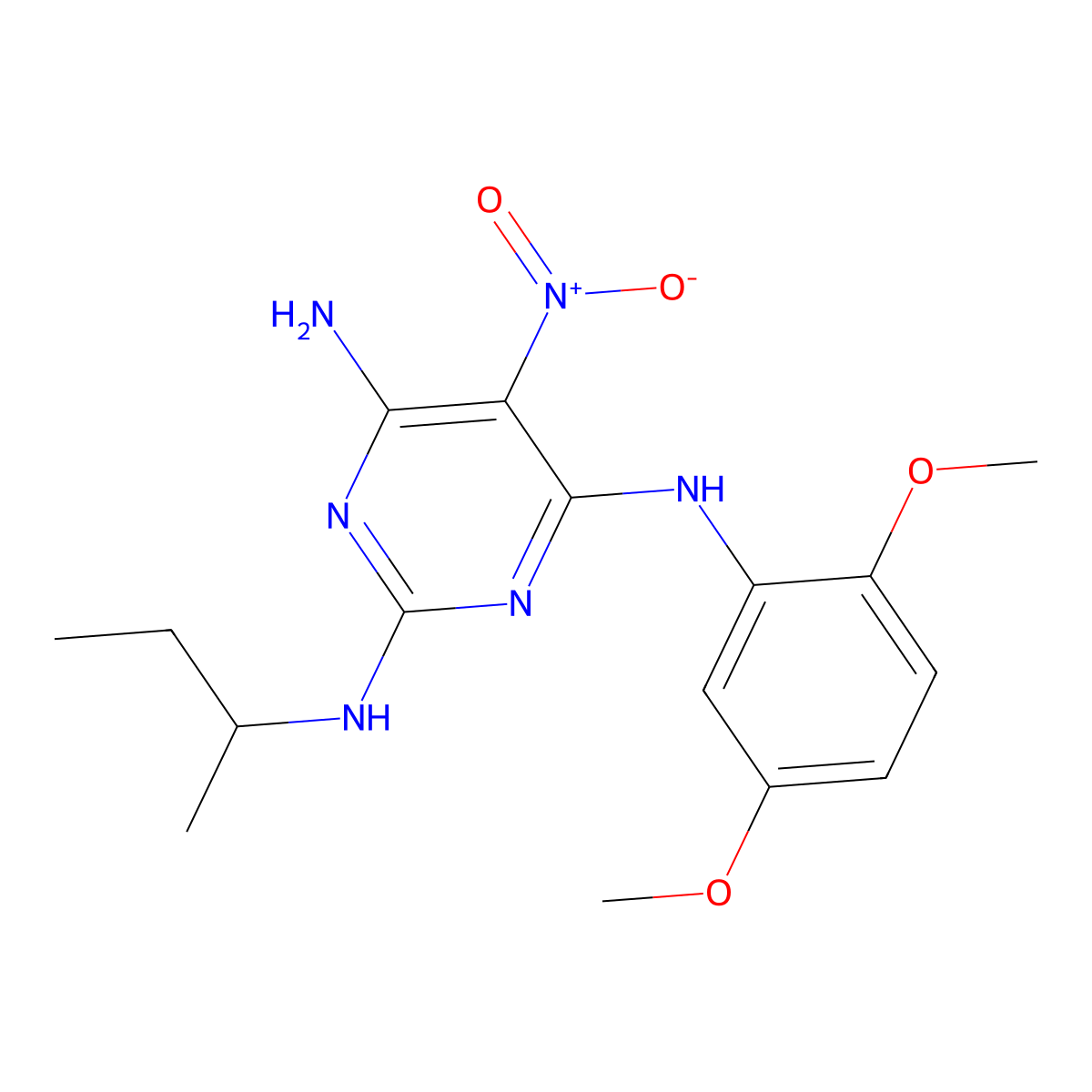 2-N-butan-2-yl-4-N-(2,5-dimethoxyphenyl)-5-nitropyrimidine-2,4,6-triamine molecular structure, CAS 714240-03-6