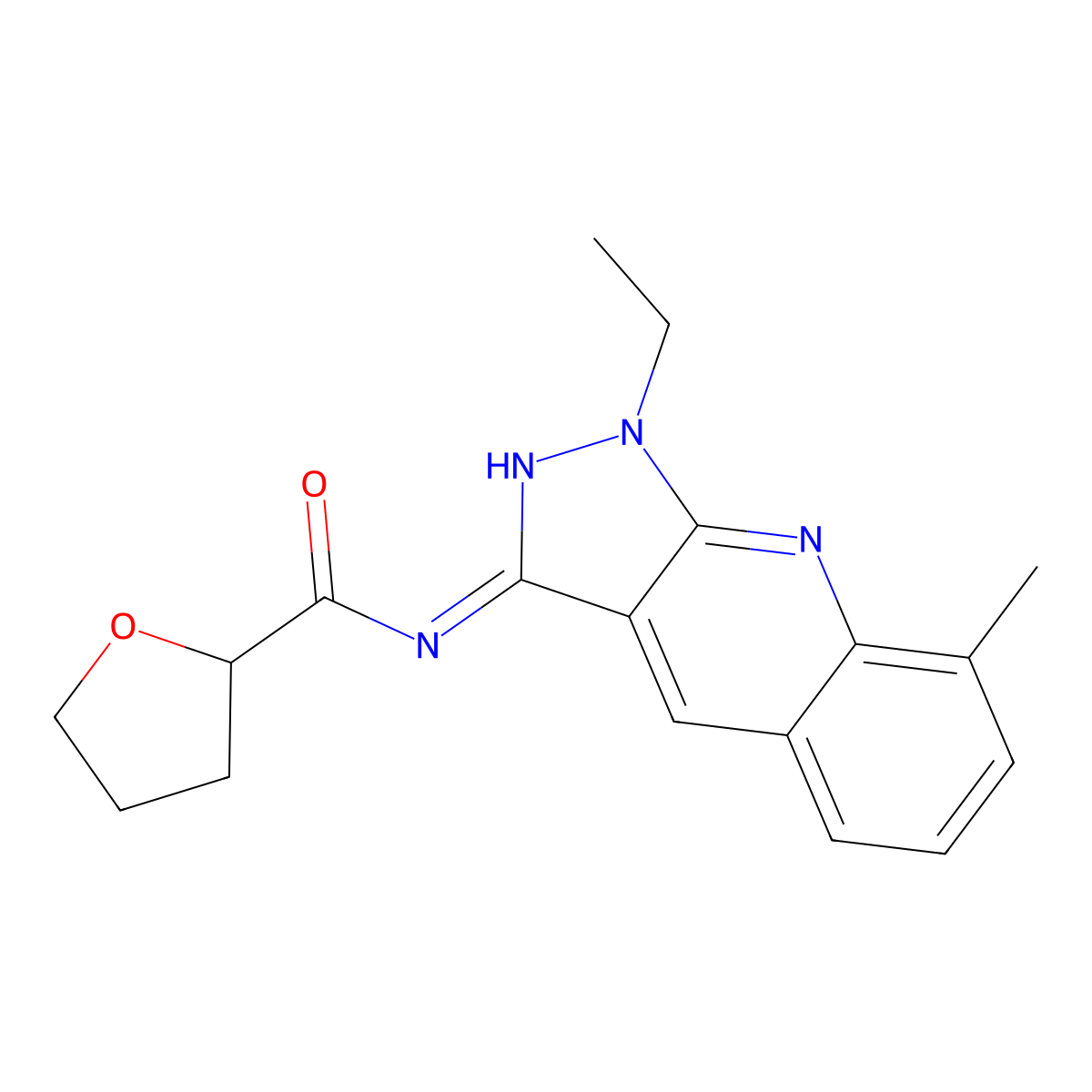 N-(1-ethyl-8-methylpyrazolo[3,4-b]quinolin-3-yl)oxolane-2-carboxamide molecular structure, CAS 714240-57-0