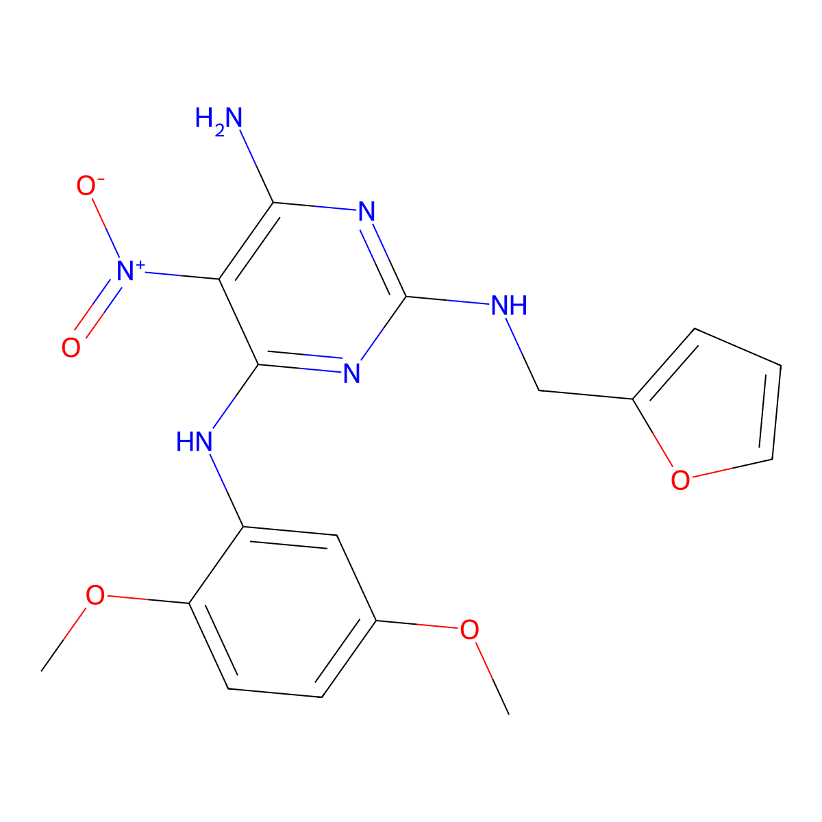 N'-(2,5-Dimethoxy-phenyl)-N-furan-2-ylmethyl-5-nitro-pyrimidine-2,4,6-triamine molecular structure, CAS 714241-04-0