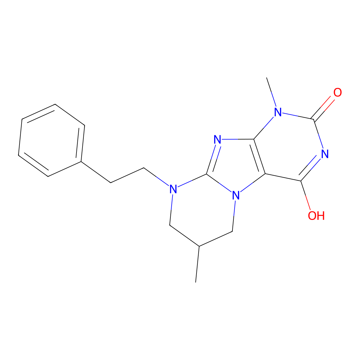 1,7-dimethyl-9-(2-phenylethyl)-1,3,5-trihydro-6H,7H,8H-1,3-diazaperhydroino[1, 2-h]purine-2,4-dione molecular structure, CAS 714241-66-4