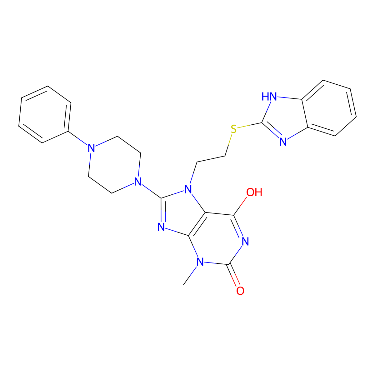 7-(2-((1H-benzo[d]imidazol-2-yl)thio)ethyl)-3-methyl-8-(4-phenylpiperazin-1-yl)-1H-purine-2,6(3H,7H)-dione molecular structure, CAS 714245-03-1