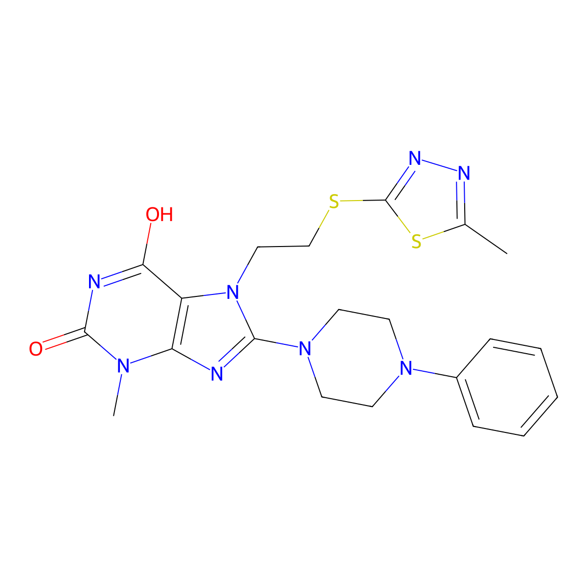 3-Methyl-7-[2-[(5-methyl-1,3,4-thiadiazol-2-yl)sulfanyl]ethyl]-8-(4-phenylpiperazin-1-yl)purine-2,6-dione molecular structure, CAS 714245-05-3