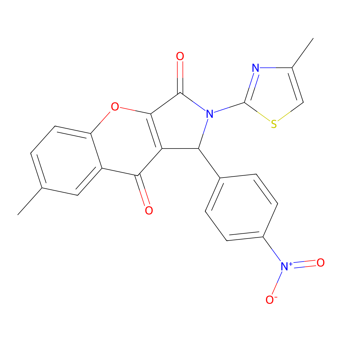 7-Methyl-2-(4-methylthiazol-2-yl)-1-(4-nitrophenyl)-1,2-dihydrochromeno[2,3-c]pyrrole-3,9-dione molecular structure, CAS 714245-95-1