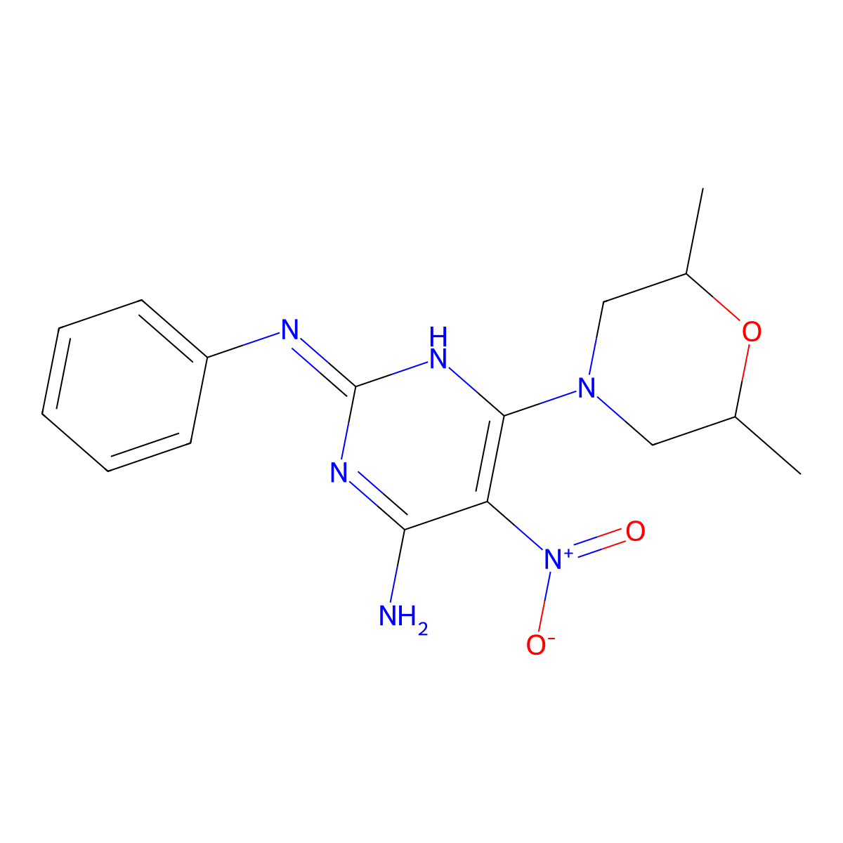 6-(2,6-dimethylmorpholin-4-yl)-5-nitro-2-N-phenylpyrimidine-2,4-diamine molecular structure, CAS 714246-08-9